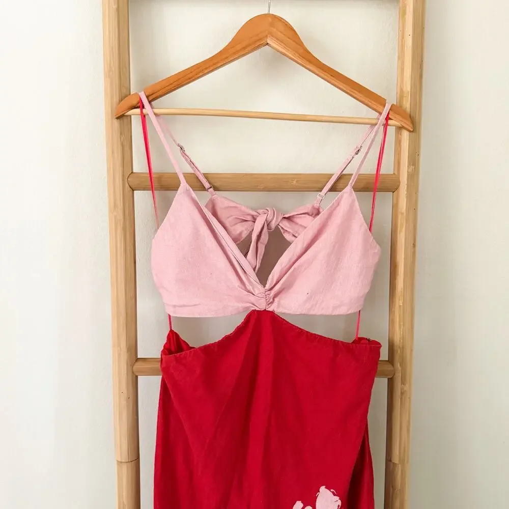 Abercrombie & Fitch Julia Slip Cutout Maxi Dress Red Pink Floral Size Large